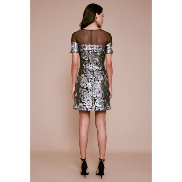 Tadashi Shoji Kala Sheer Mesh Floral Sequin Embroidered Mini Dress - Picture 12 of 16
